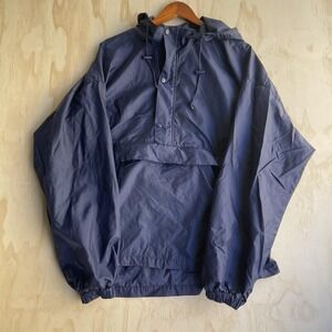 Lands End Jacket Mens XL Blue Nylon Hooded Anorak Pullover Windbreaker